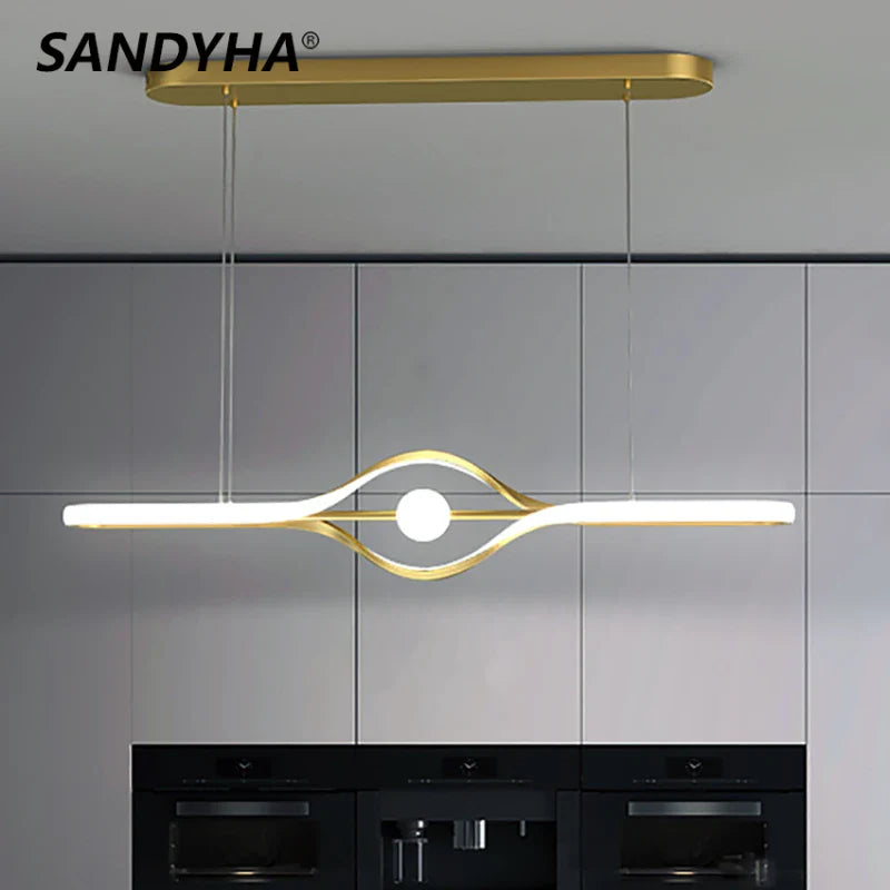 Afralia™ Modern Restaurant LED Chandelier in Black & Gold for Living Dining Kitchen