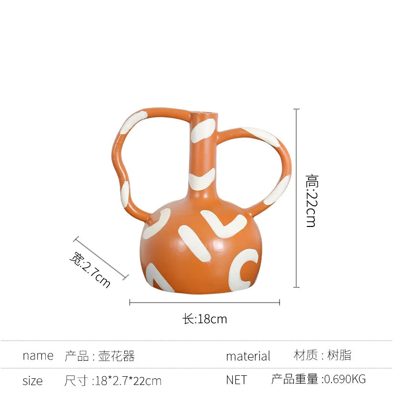 Afralia™ Geometric Striped Vase with Abstract Handle for Home Decoration