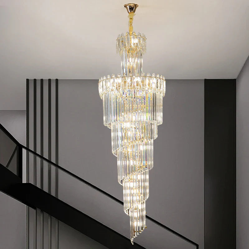 Afralia™ Crystal Chandelier: Modern Duplex Villa Hall Light Luxury Rotating Hollow Strip Crystal