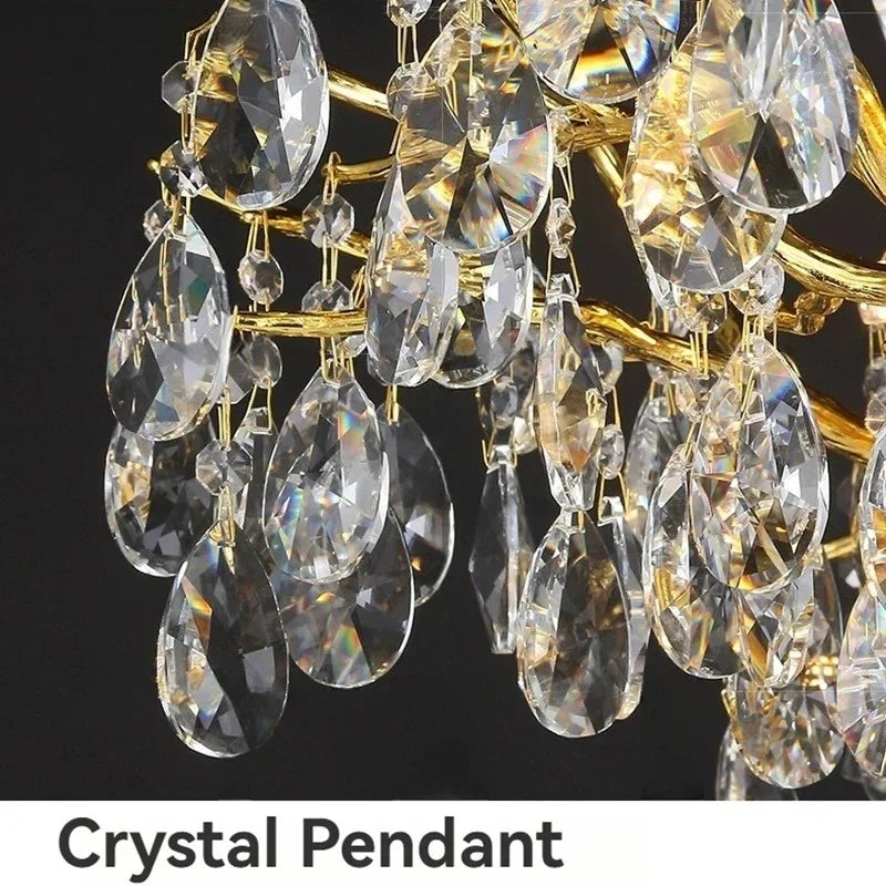 Afralia™ Elegant Gold Double Layer Crystal Chandelier LED Ceiling Pendant