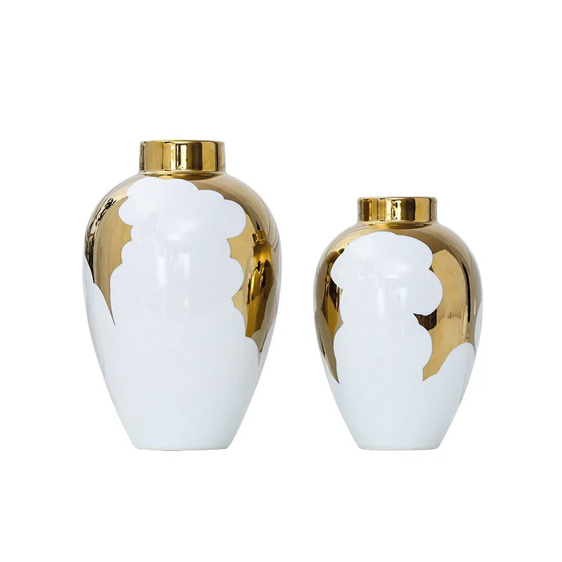 Afralia™ Gold & White Ceramic Vase for Stylish Home Décor and Flower Display