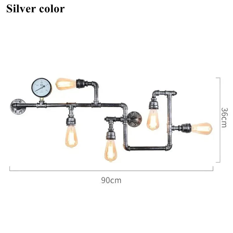 Afralia™ Vintage Loft Industrial LED Wall Lamp Iron Rust Water Pipe Sconce Lights