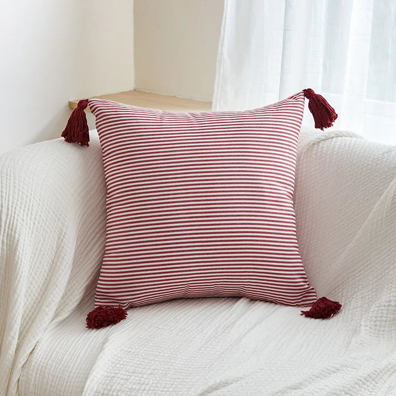 Afralia™ Striped Cushion Cover 45x45cm Red Ivory Recycle Polyester Indoor Outdoor Pillow Cover