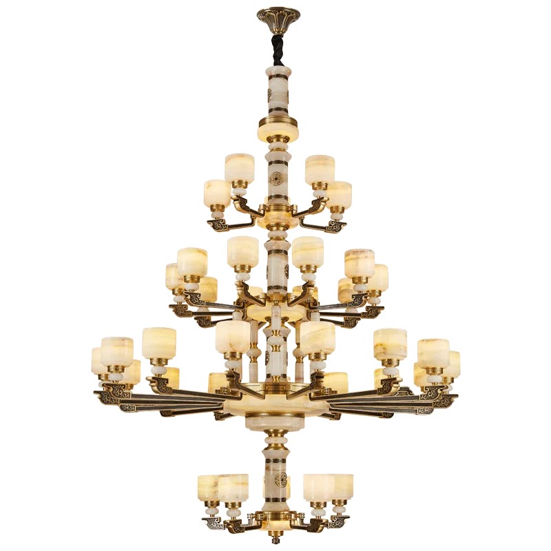 Afralia™ Luxury Copper Jade Chandelier for Living, Dining & Bedroom - Hollow Design