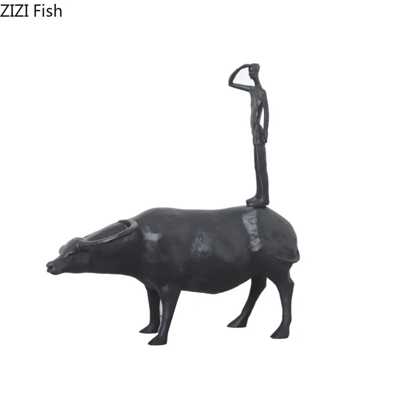 Afralia™ Cowherd Shepherd Boy Resin Figure Sculpture for Modern Home Decor