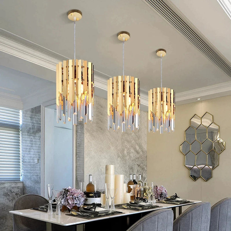 Afralia™ Round Gold Chrome Chandelier for Dining Living Room, LED Ceiling Lamp