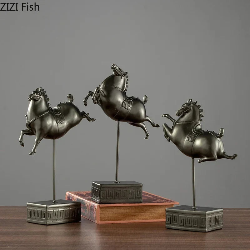 Afralia™ Terracotta Warrior Horse Sculpture Resin Knight Figurine Home Decor Gift