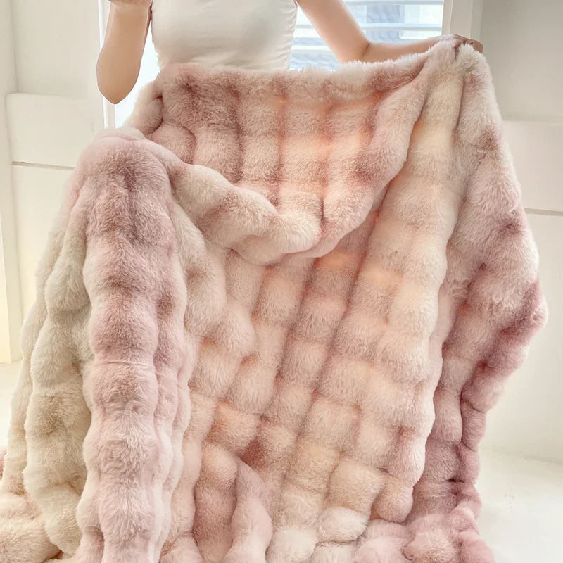 Afralia™ Gradient Pink Double Layer Faux Fur Winter Blanket