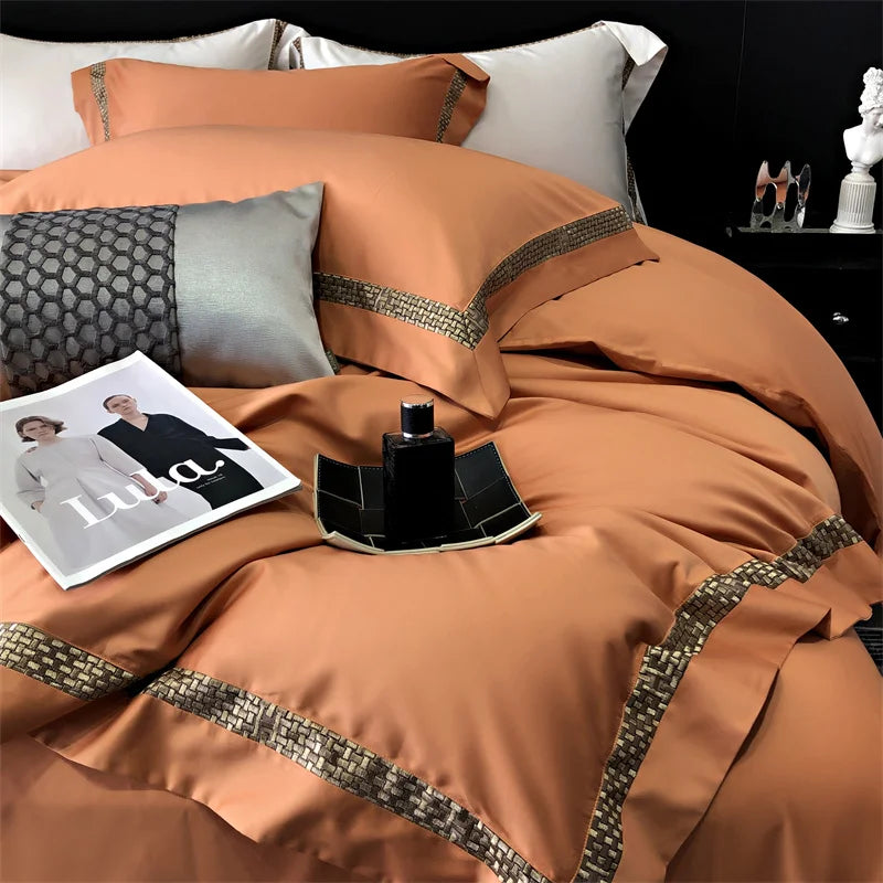 Afralia™ Luxury Embroidery Cotton Bedding Set with Duvet Cover, Sheet, and Pillowcases