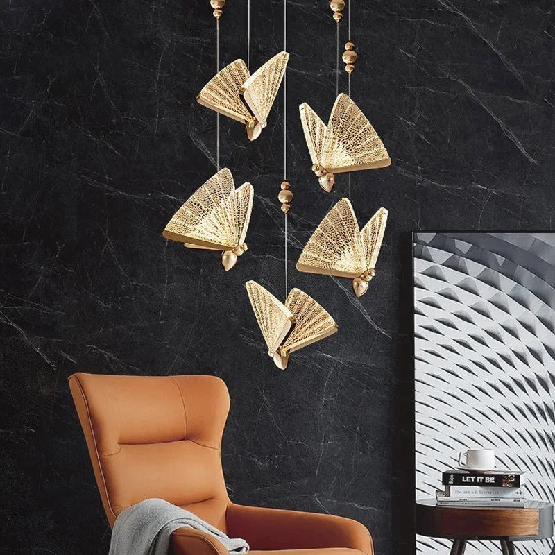 Afralia™ LED Butterfly Pendant Light for Bedroom Living Room: Modern Chanderlier Fixture Lamps