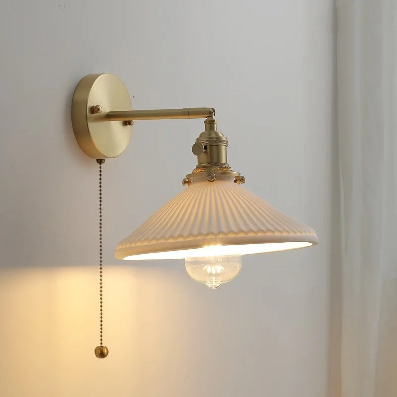 Afralia™ Ceramic LED Wall Light with Pull Chain Switch for Bedroom Bathroom Living Room