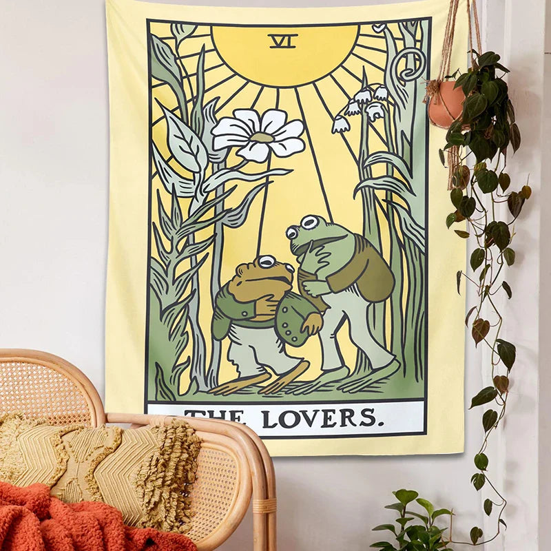 Afralia™ Psychedelic Frog Tarot Tapestry Wall Hanging - Botanical Hippie Home Decor