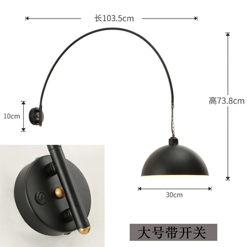 Afralia™ Long Swing Arm Wall Lamp, Industrial Vintage Living Room Light