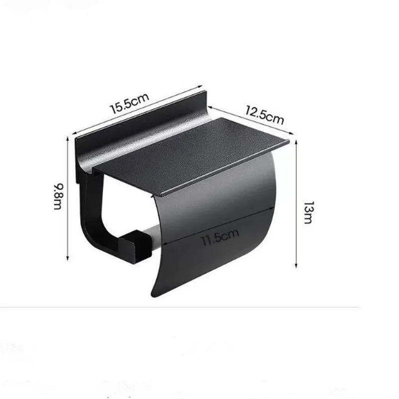 Afralia™ Black Toilet Paper Holder with Silver Phone Storage Shelf