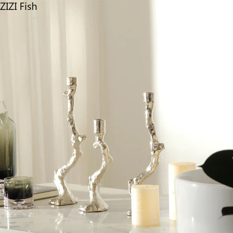 Afralia™ Silver Metal Tree Branch Candle Holder Table Decoration Wax Melt Burner