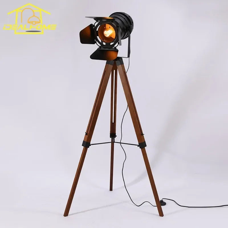 Afralia™ Vintage Industrial Wood Floor Lamp LED E27 Adjustable Exploration Standing Lamp