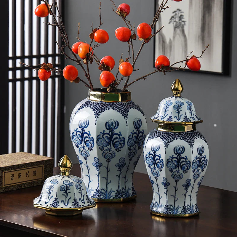 Afralia™ Blue White Porcelain General Jar Vase Handicraft Home Decoration Ornaments