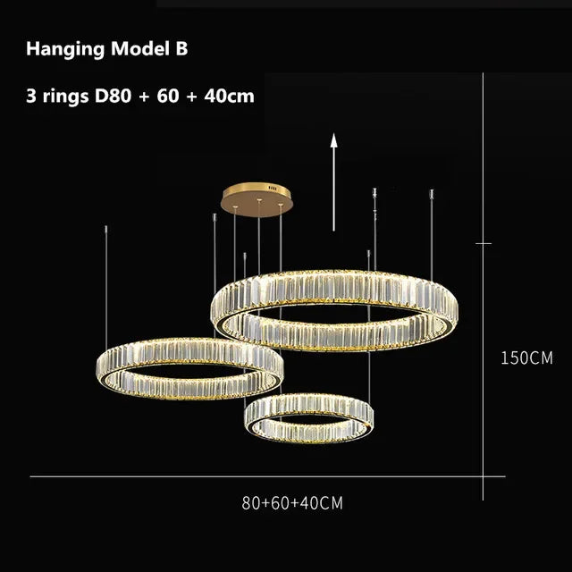 Afralia™ Crystal LED Chandelier Rings Pendant Lamp Luxury Villa Stair Decoration