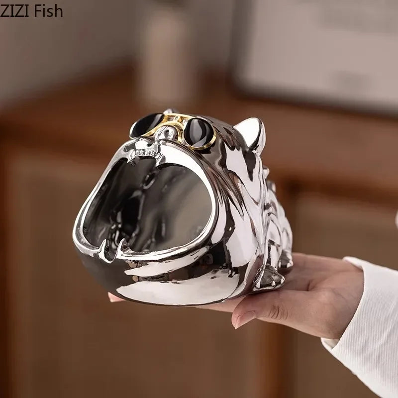 Afralia™ Bulldog Ceramic Ashtray | Desktop Smoking Accessory | Portable Weed Ash Tray