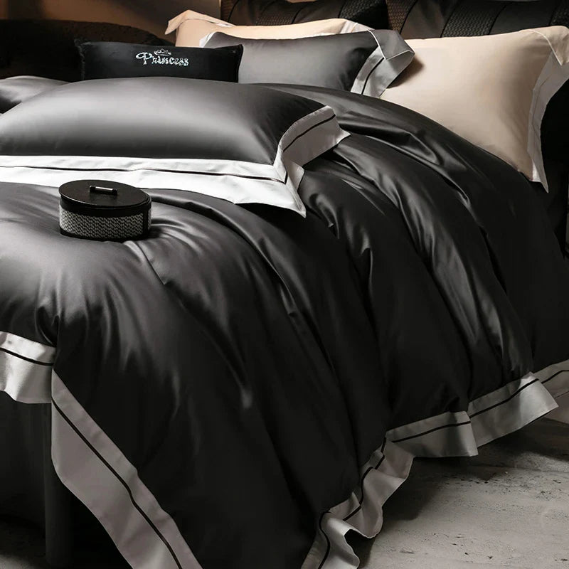 Afralia™ Luxury Embroidered Solid Cotton Comforter Cover Set with Sheets & Pillowcases