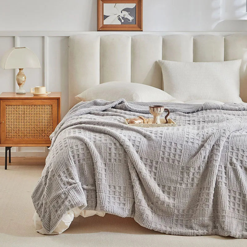 Afralia™ Double-Layer Coral Fleece Blanket: High-Quality, Solid Color, Cozy Lamb Wool for Bed, Sofa