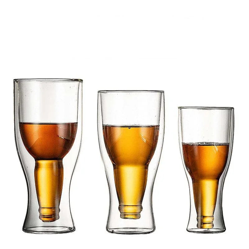 Afralia™ Bottle Style Double Wall Mugs Beer Wine Glasses Whiskey Champagne Glass