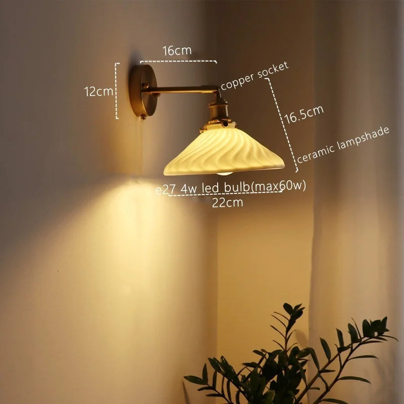Afralia™ Ceramic Copper LED Wall Lamp for Bedroom Bedside Mirror Light