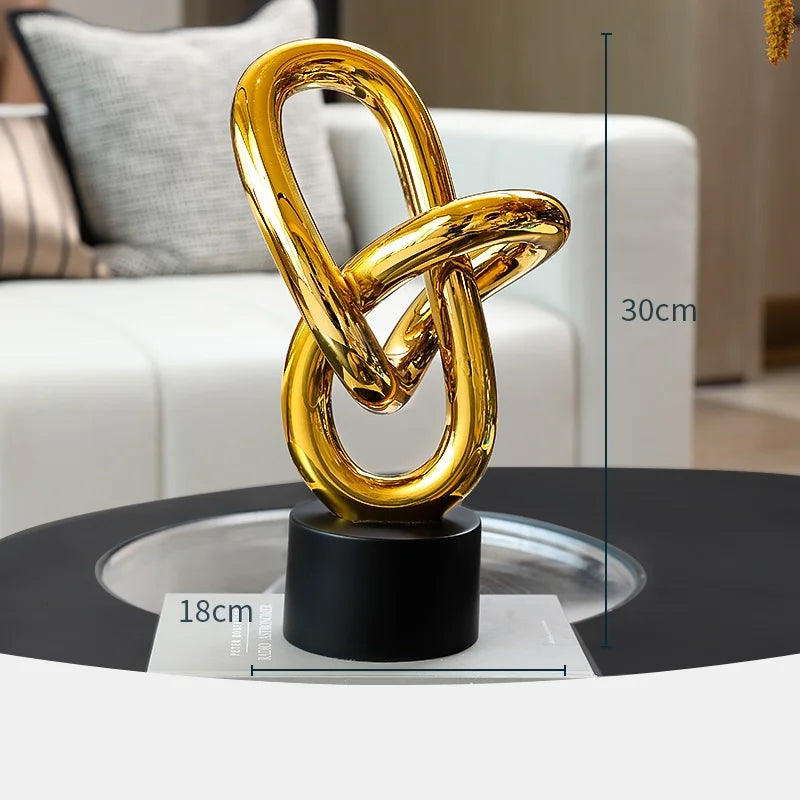 Afralia™ Resin Crafts Golden Rings Chains Geometric Sculpture Figurines Hollow Decor