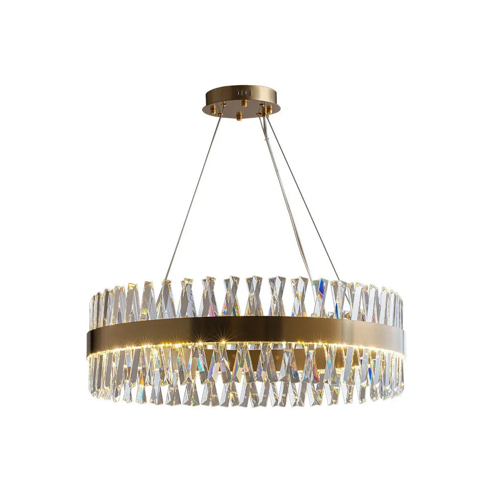 Afralia™ Brushed Gold Rings Crystal Chandelier Ceiling Lamp