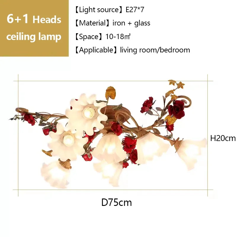 Afralia™ Romantic Retro Flower Ceiling Chandelier LED Light for Living Room Bedroom