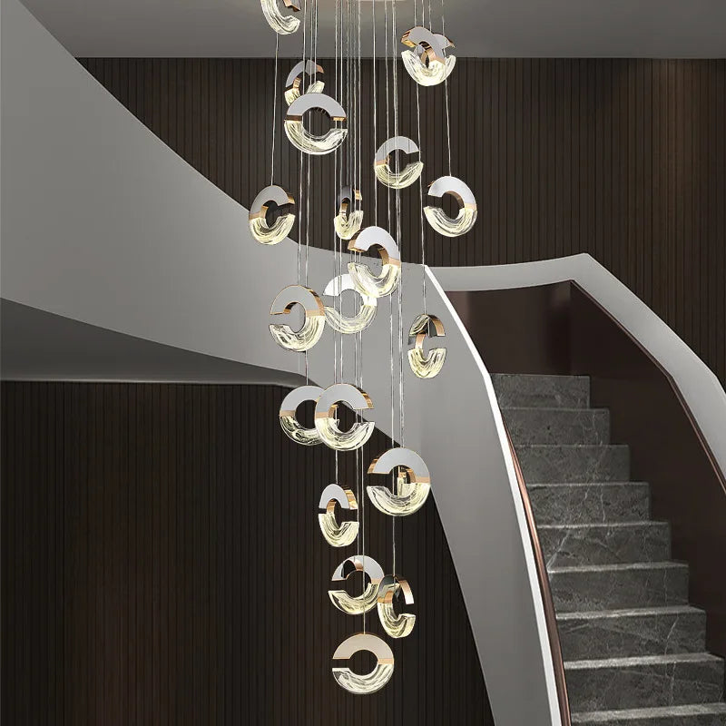 Afralia™ Rotating Staircase Crystal Pendant Lamp for Modern Cloud and Mist High-End Villa