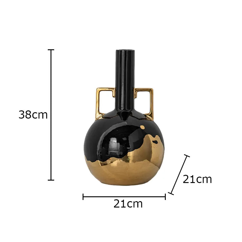 Afralia™ Black Golden Ceramic Vase Desk Decoration Minimalism Aesthetic Floral Room Decor
