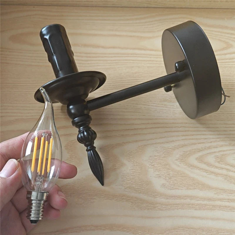 Afralia™ Nordic Vintage Iron Wall Sconces, Black LED E14 Lights, American Retro Loft Fixtures