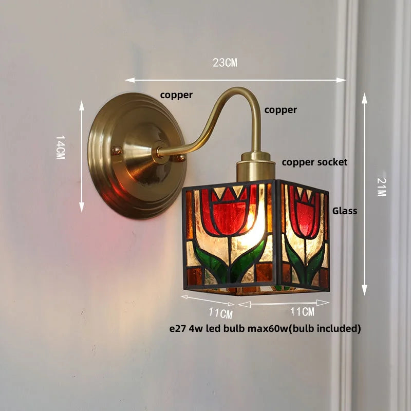 Afralia™ Cube LED Wall Sconce Copper Glass Retro Vintage Light E27 Mirrored Vanity