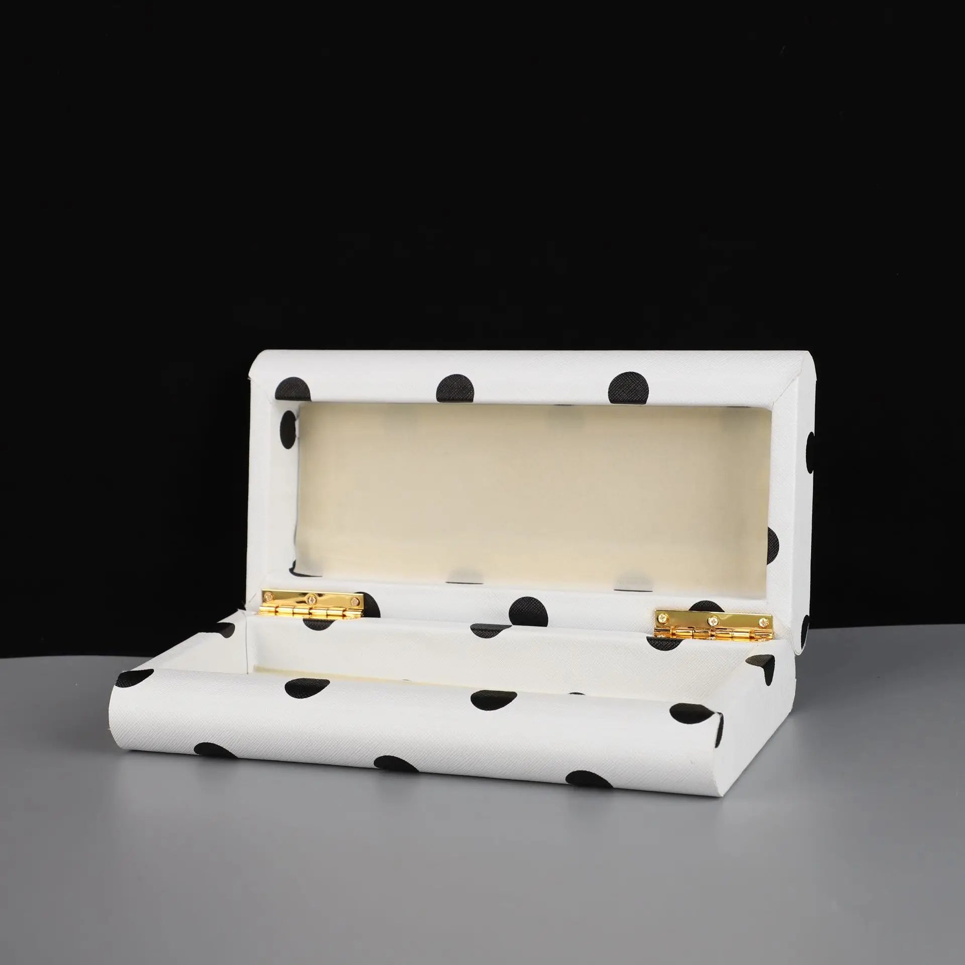 Afralia™ Polka Dot Jewelry Storage Box: Black & White Desktop Organizer & Home Accessory Display