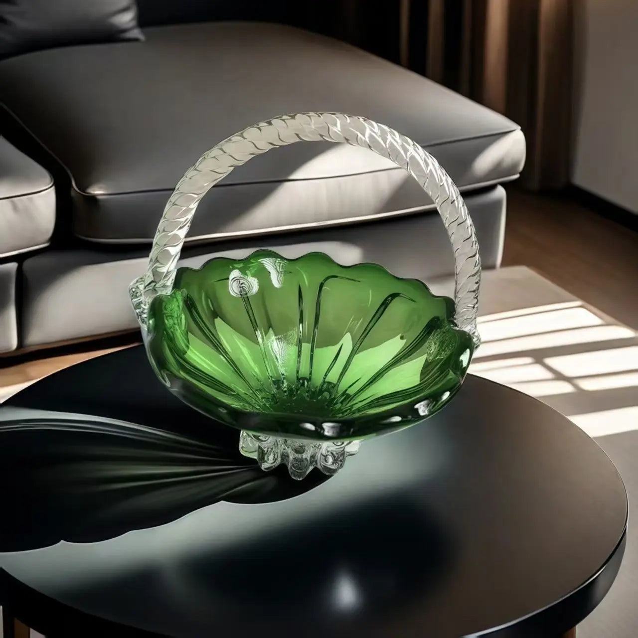 Afralia™ Crystal Handle Fruit Basket Glass Tray for Coffee Table, Elegant Living Room Decor