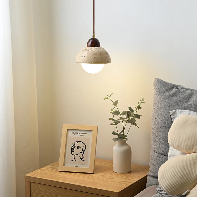 Afralia™ Yellow Travertine LED Glass Pendant Light - Japanese Style Living Room Fixture