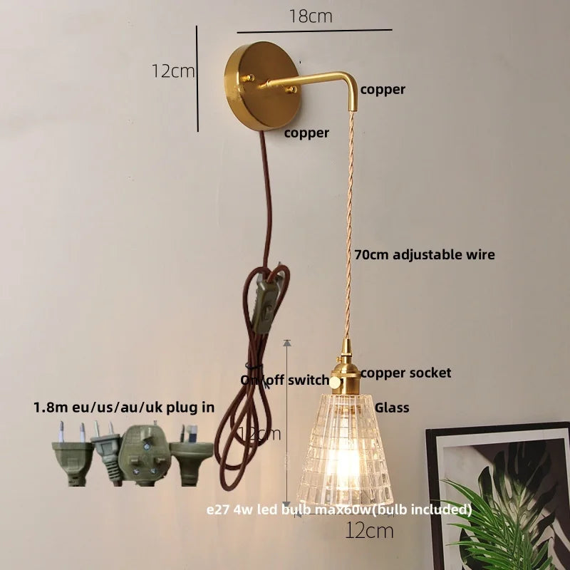 Afralia™ Clear Glass LED Wall Lights with Adjustable Pull Chain Switch