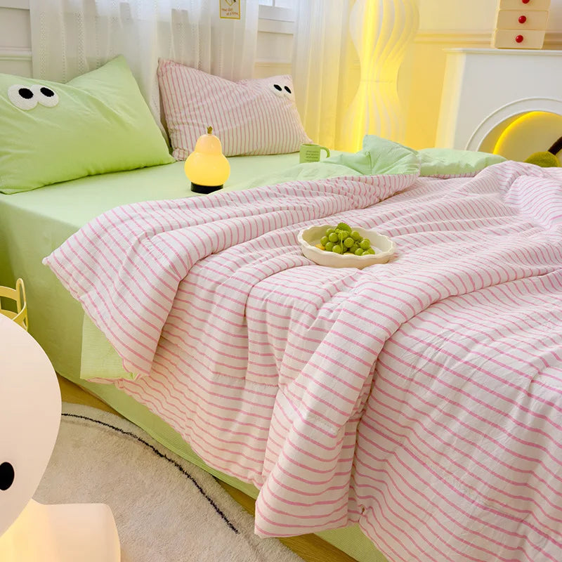 Afralia™ Summer Striped Blanket: Simple, Comfortable, and Breathable for Cool Home Bedspread.