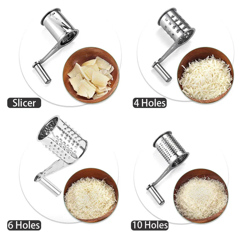 Afralia™ Rotary Cheese Grater with 4 Drums Blades - Stainless Steel Cheese Slicer & Shredder