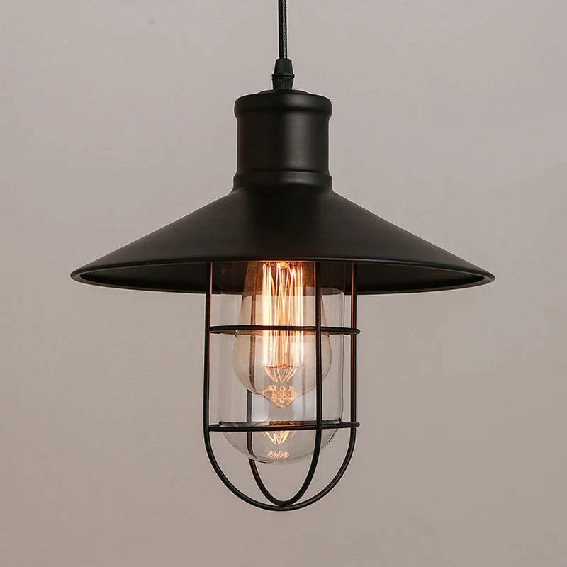 Afralia™ Retro Bird Cage Chandelier Light for Restaurant Bar Warehouse, Black Pendant Explosion Proof Glass Lamp