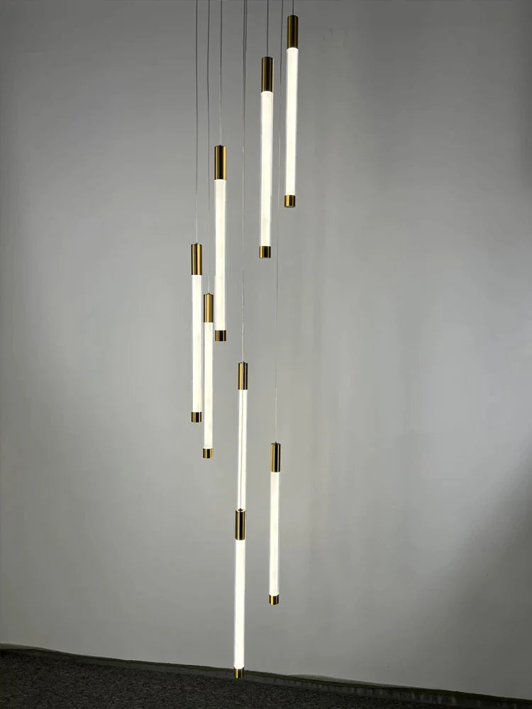 Afralia™ Golden Tube Chandelier: Modern Designer LED Staircase Light for Nordic Loft Apartment