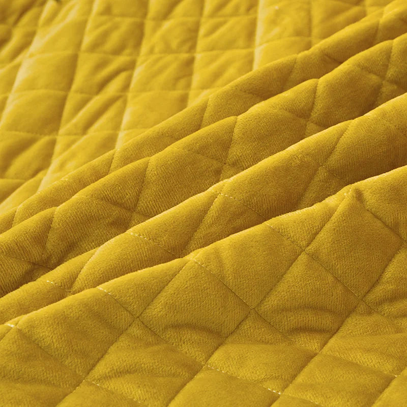 Afralia™ Black Gold Luxury Crystal Velvet Bedding Set with Quilted Embroidery & Ruffles