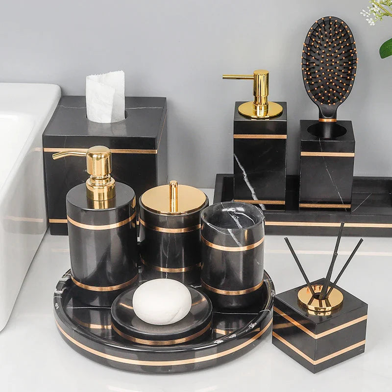 Afralia™ Nero Marquin Marble Bathroom Set with Gold Accents