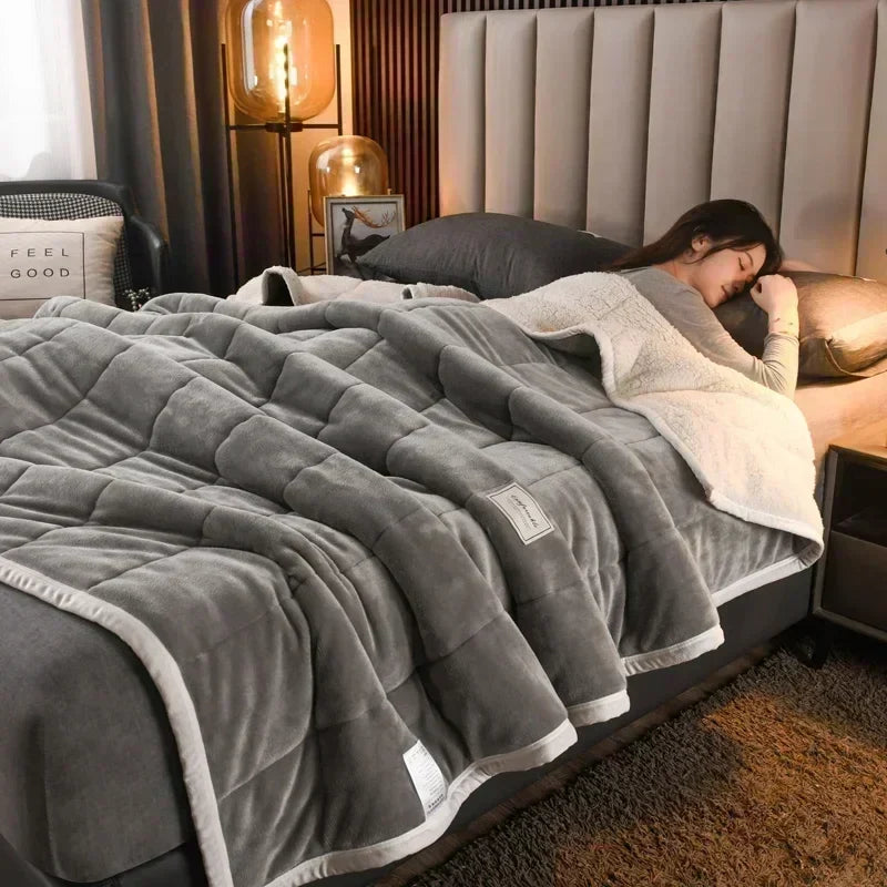Afralia™ Cozy 3-Layer Coral Fleece Blanket for Winter Bedding
