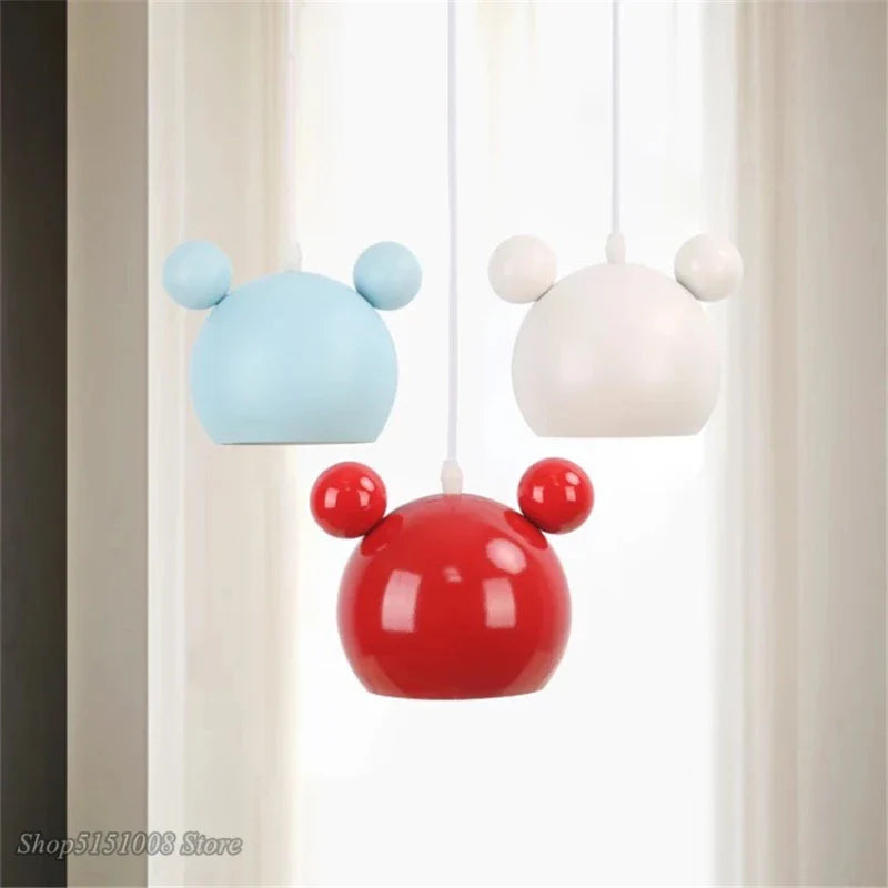 Afralia™ Mickey Pendant Lights for Children's Room, Colorful LED Hanging Light Fixture