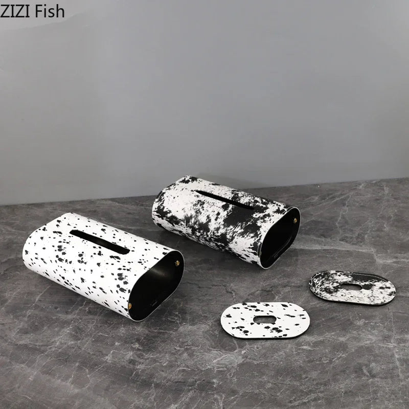 Afralia™ Stylish Dot Texture Tissue Box Holder for Coffee Table, Desk, Bedside, Metal/Leather