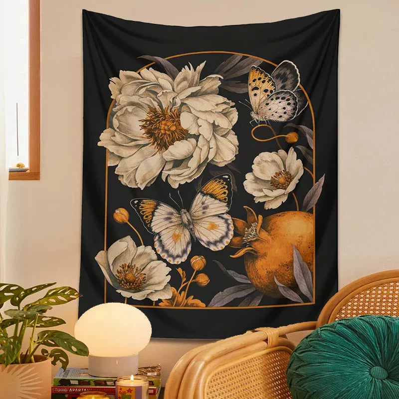 Afralia™ Butterfly Flower Tapestry Wall Hanging - Bohemian Botanical Celestial Floral Decor