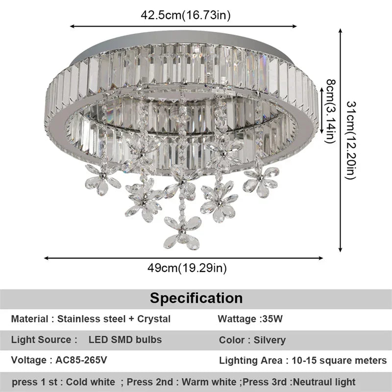 Afralia™ Luxury Crystal Ceiling LED Pendant Chandelier Silver Fixtures for Home Decor