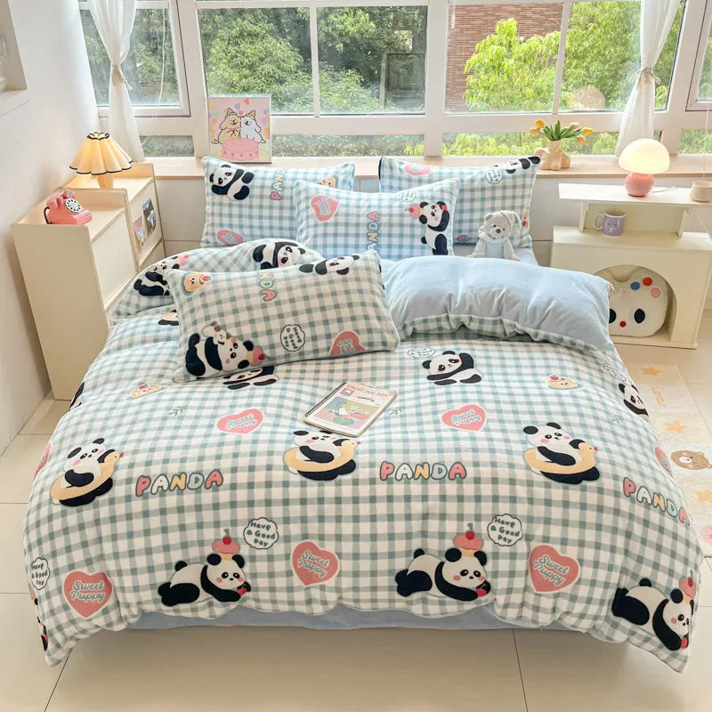 Afralia™ Cartoon Print Milk Velvet Bedding Set: Cozy, Skin-Friendly Winter Bedclothes